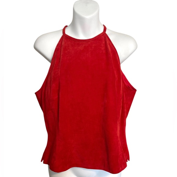 Nine West Vintage Halter Top 100% Suede Red Leather Sz 12  Boho 90s Y2K Festival - Picture 1 of 11